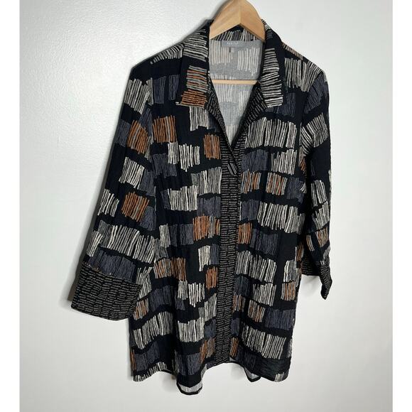Habitat Clothes To Live In Button Front Tunic Top Womens M Black Lagenlook Artsy - Picture 3 of 10